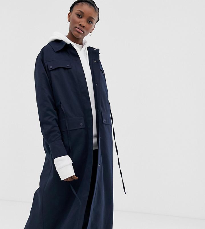 Weekday Pocket Detail Long Coat In Navy