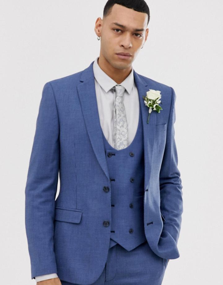 Asos Design Wedding Super Skinny Suit Jacket In Micro Texture In Mid Blue