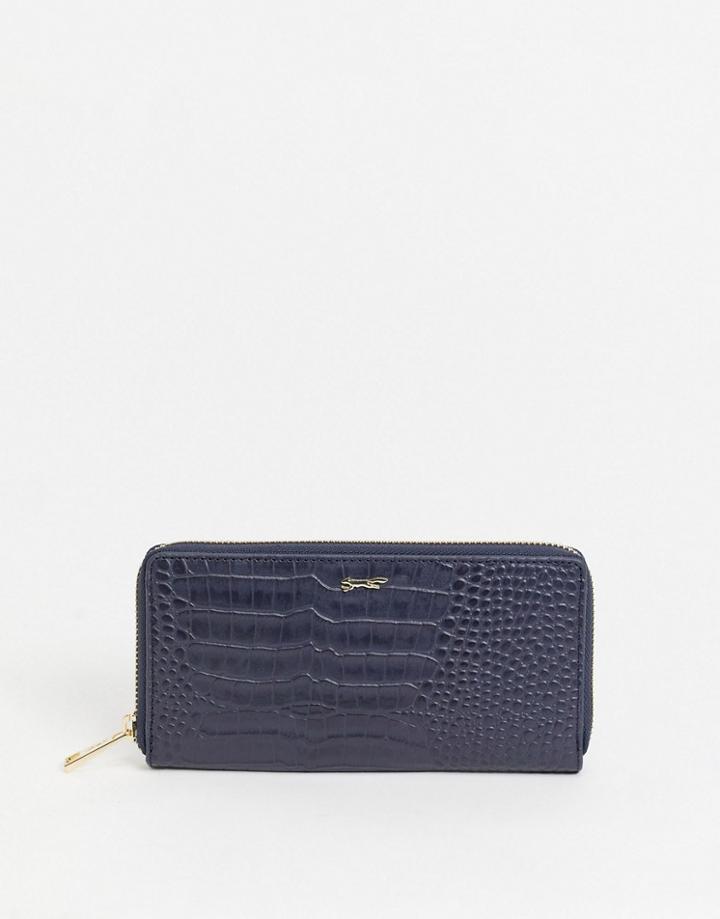Paul Costelloe Leather Color Block Wallet In Navy Croc