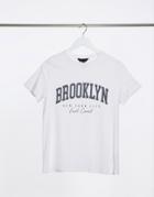 New Look Sporty Brooklyn Slogan T-shirt In White-grey