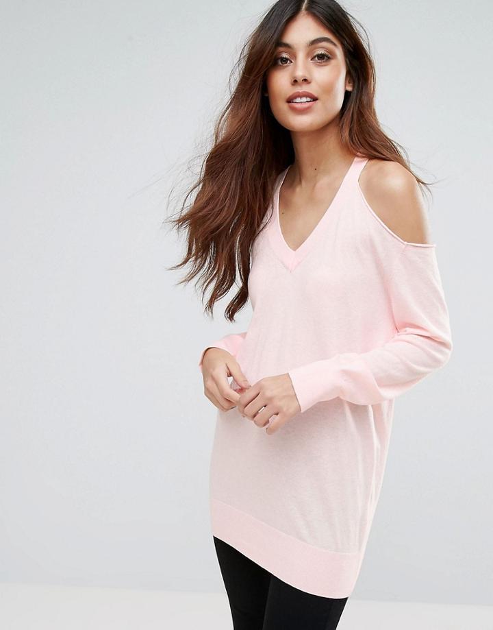 Warehouse Cold Shoulder Sweater - Pink
