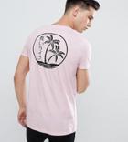 Asos Design Tall T-shirt With Palm And Text Back Print - Pink