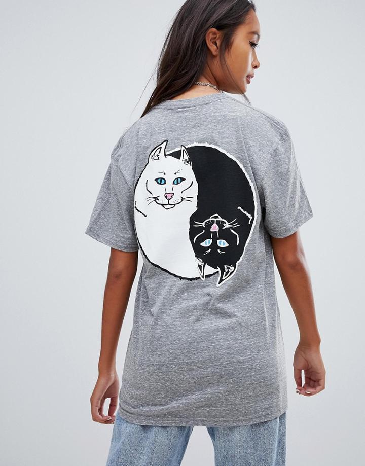 Ripndip Relaxed T-shirt With Cat Yin Yang Back Graphic - Gray
