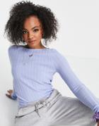 Asos Design Slash Neck Sweater With Ruffle Trims In Blue-blues