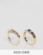 Asos Curve Pack Of 2 Shimmer Stone Rings - Gold