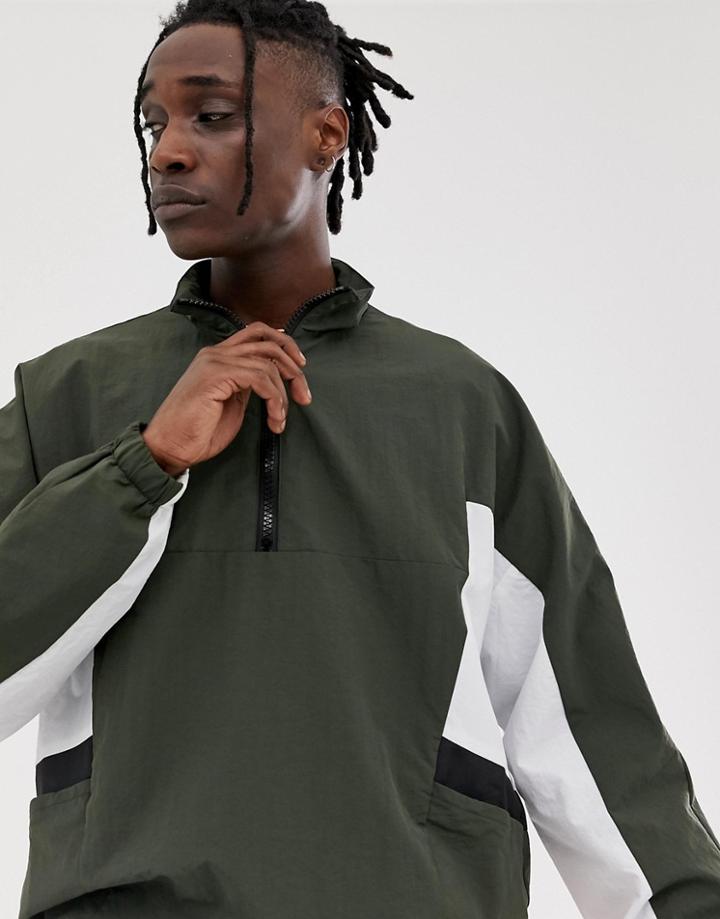 New Look Windbreaker In Khaki Color Block-green