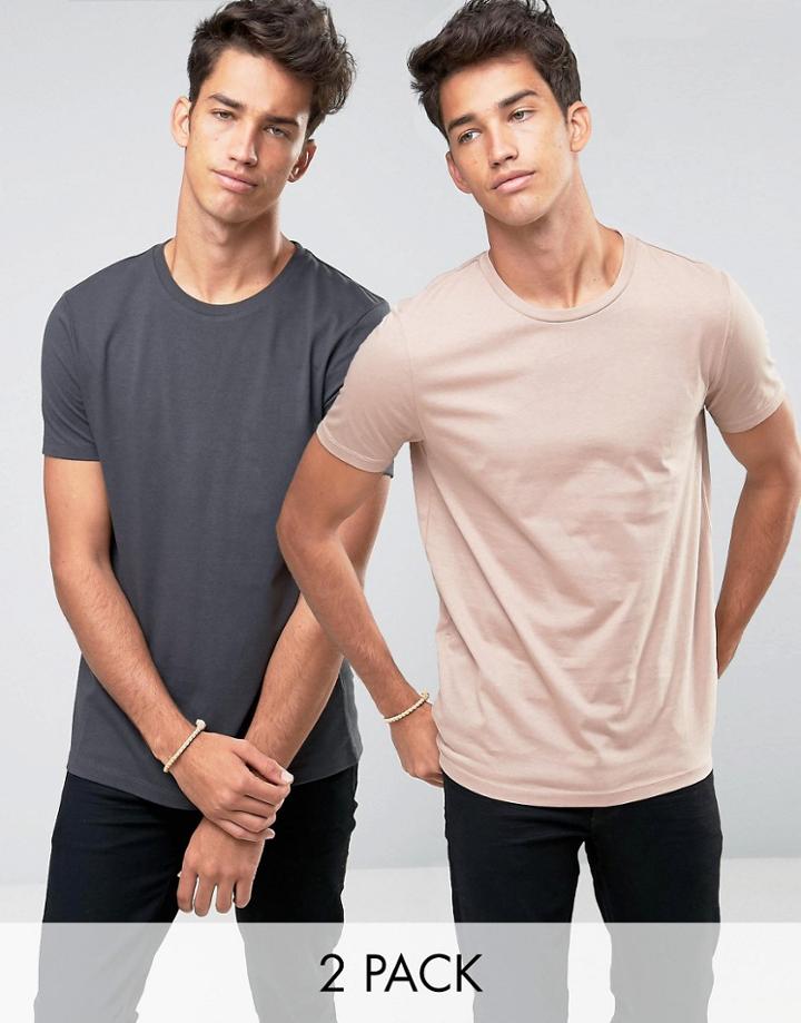 Asos 2 Pack T-shirt In Washed Black/beige - Multi