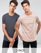 Asos 2 Pack T-shirt In Washed Black/beige - Multi