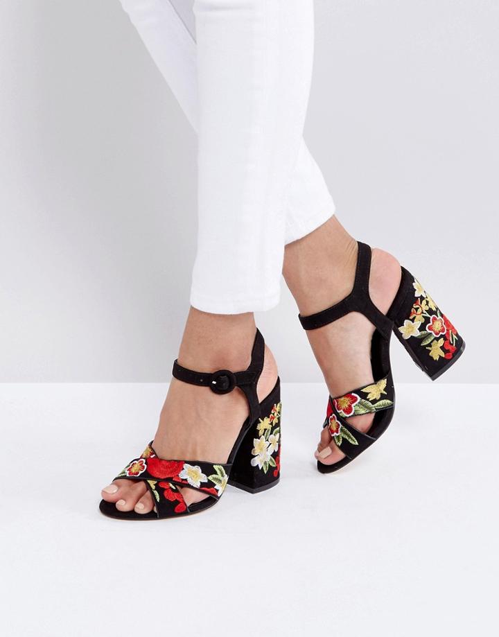 New Look Tapestry Platform Heel Sandals - Black