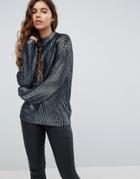 Asos Sweater With High Neck In Metallic - Navy