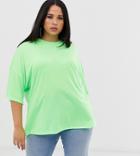 Asos Design Curve Super Oversized T-shirt With Wash In Neon Green - Green