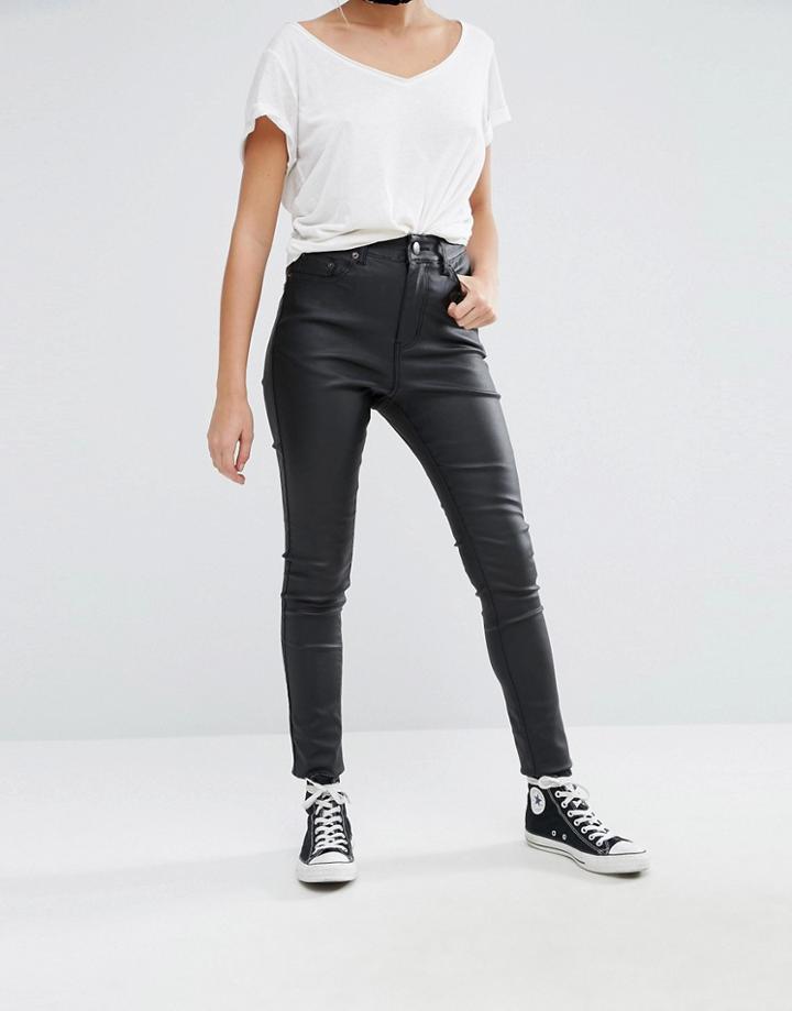 Liquor & Poker High Waisted Waxed Skinny Jeans - Black