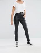 Liquor & Poker High Waisted Waxed Skinny Jeans - Black