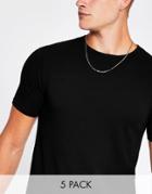 River Island 5 Pack Of Muscle T-shirts In Black
