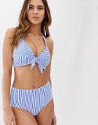 Freya Totally Stripe High Waist Bikini Bottom In Blue And White - Black