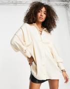 Topshop Oversized Cream Satin Shirt-white