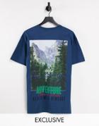 Reclaimed Vintage Inspired Oversized Organic Cotton T-shirt With Adventure Back Print In Navy