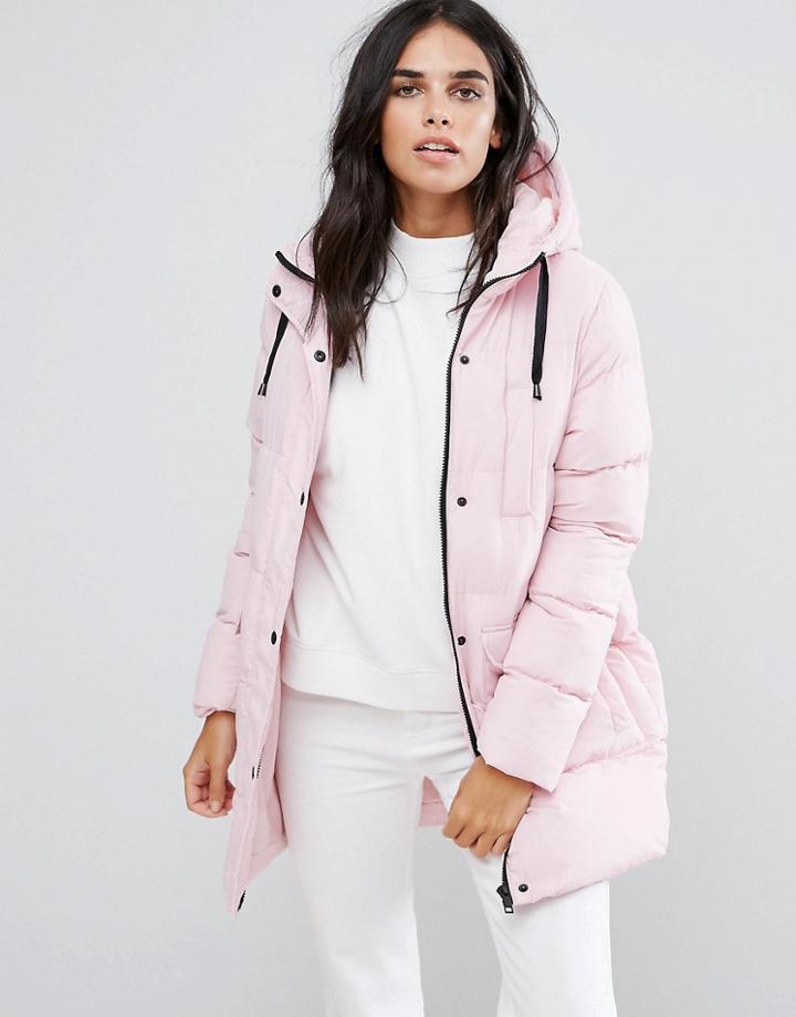 Brave Soul Mid Padded Coat - Pink