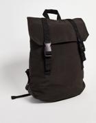 Asos Design Nylon Backpack With Double Clip Detail In Black