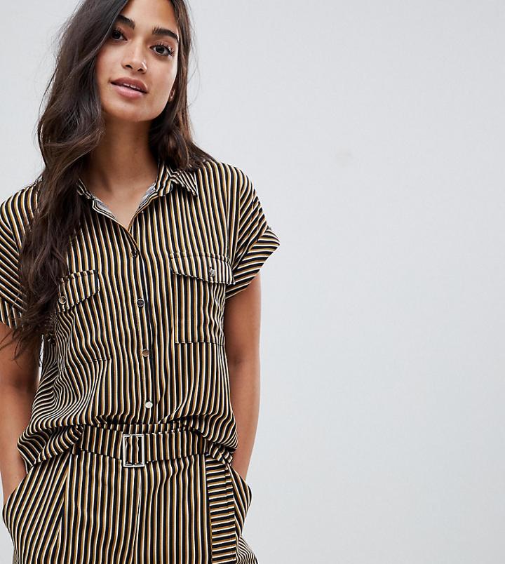 New Look Petite Stripe Utility Shirt - Black