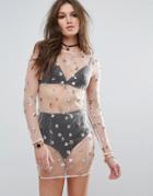 Prettylittlething Star Sequin Mesh Shift Dress - Pink