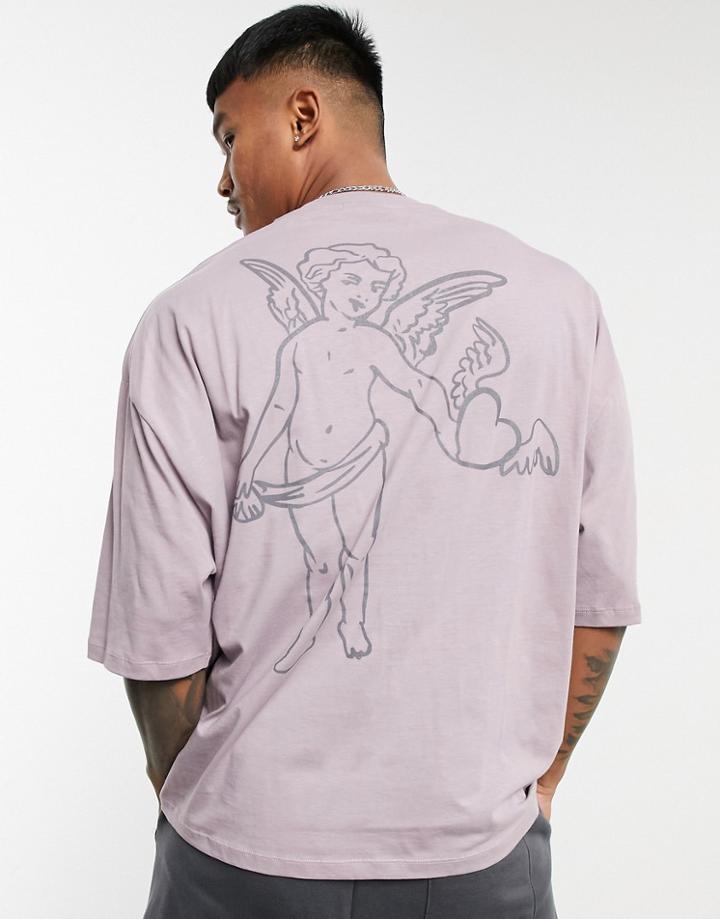 Asos Design Oversized T-shirt In Purple With Cherub Back Print