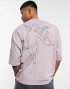 Asos Design Oversized T-shirt In Purple With Cherub Back Print