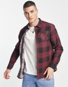 Brave Soul Long Sleeve Plaid Shirt In Burgundy-red