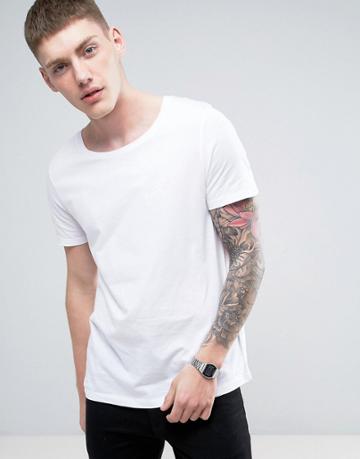 Asos Longline T-shirt With Scoop Neck - White