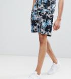 Asos Tall Co-ord Slim Shorts In Black With Hawaiian Print - Black
