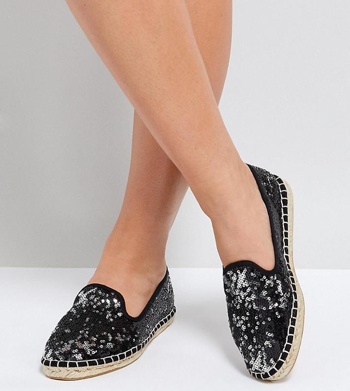 Asos Janie Wide Fit Sequin Espadrilles - Black