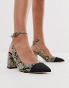 Asos Design Squire Pointed Mid-heels In Natural Snake - Multi