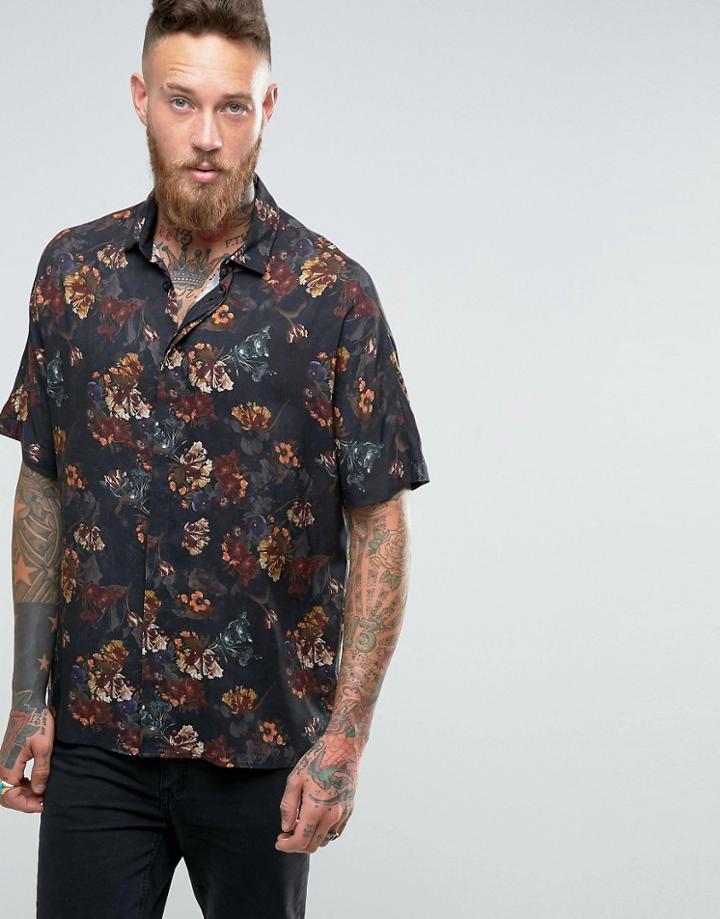 Asos Oversized Shirt In Floral Print - Black