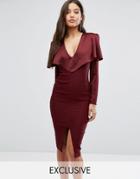 Vesper Cold Shoulder Midi Dress With Long Sleeves - Red