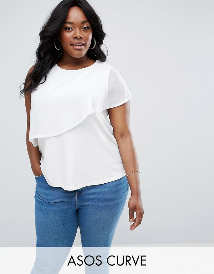 Asos Curve Top With Chiffon & Tie Sleeve - Cream