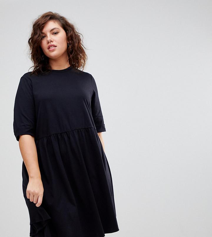 Asos Curve Mini Ultimate Cotton Smock Dress - Black