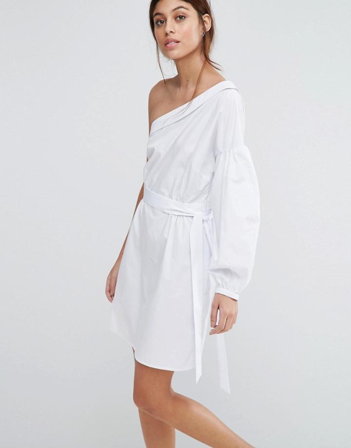 Asos Extreme One Shoulder Cotton Mini Dress - White