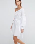 Asos Extreme One Shoulder Cotton Mini Dress - White