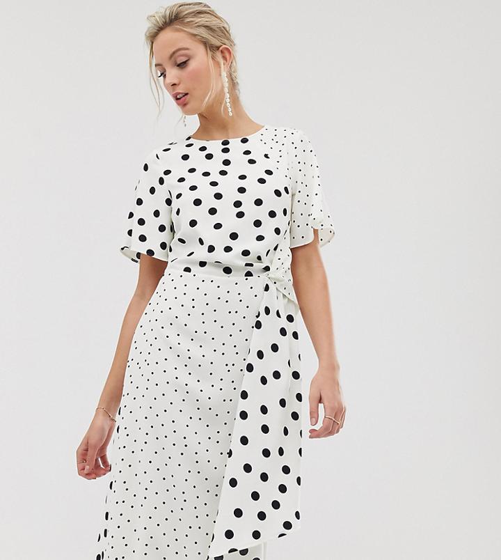 Oasis Midi Dress In Mixed Polka Dot - Multi