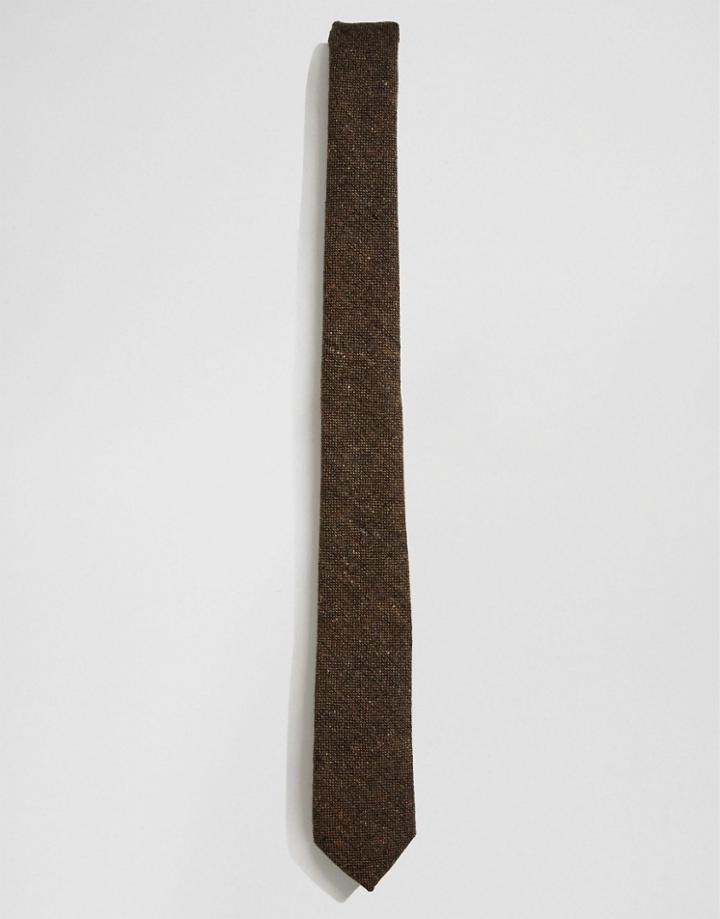 Asos Textured Tie In Brown - Brown