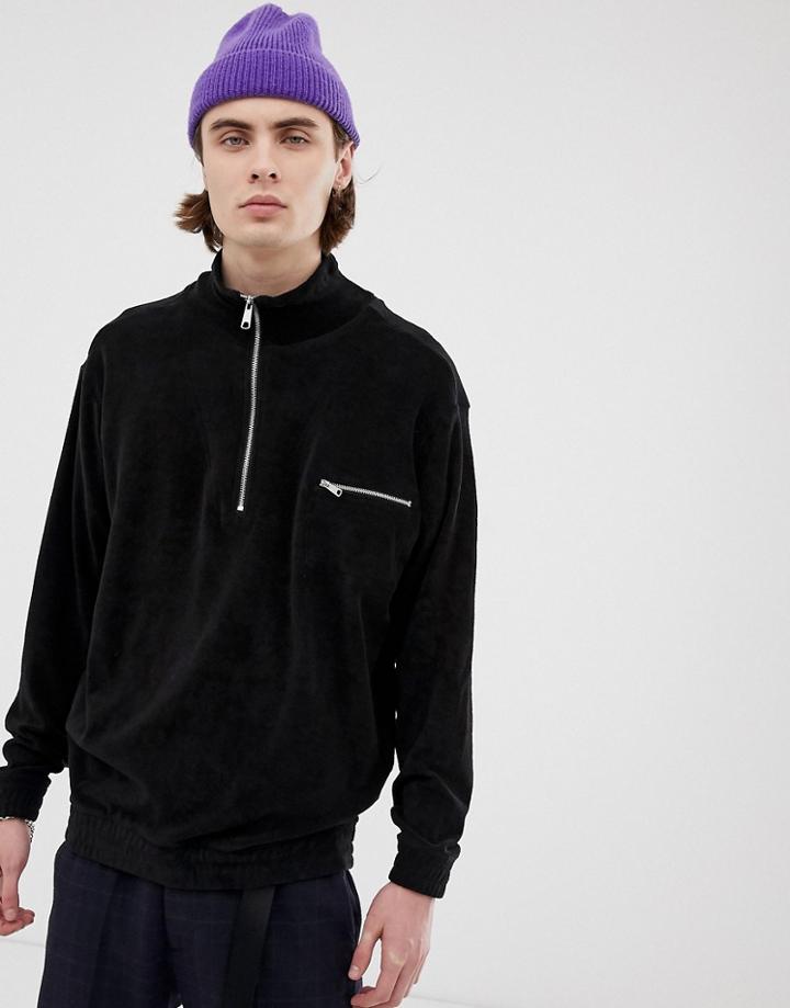 Weekday Terry Halfzip Sweatshirt - Black