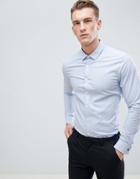 Asos Design Smart Stretch Slim Check Shirt With Cutaway Collar And Double Cuffs - Blue
