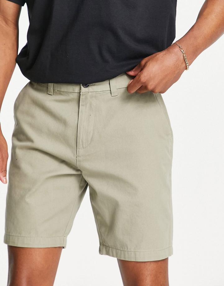 New Look Straight Fit Chino Shorts In Khaki-green