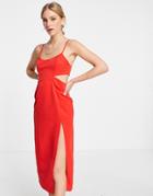 Asos Design Structured Midi Dress With Cut Out Side Detail In Red