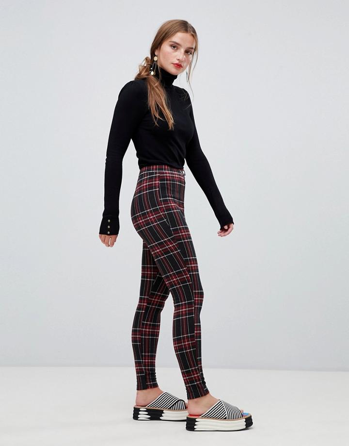 Stradivarius Check Legging In Red - Black