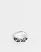Asos Design Band Ring With Leaf Design In Burnished Silver Tone