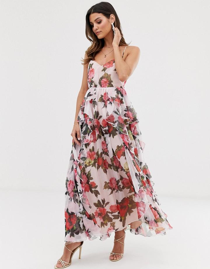 Forever U Organza Maxi Dress In Floral-multi