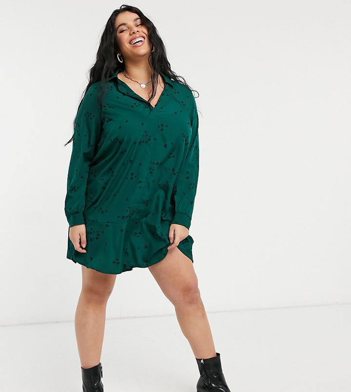 Simply Be Shirt Dress With Button Front Detail In Green