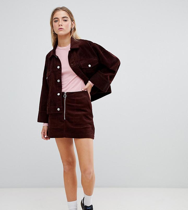 Weekday Cord Zip Front Mini Skirt