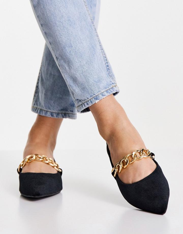 Asos Design Lise Chain Point Ballets In Black Velvet